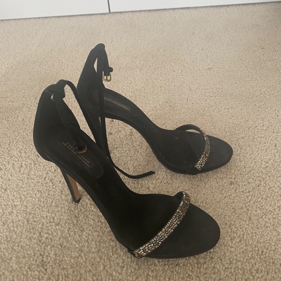 Zara Black scrappy heel sandal with crystals, size 7 or 37 - Picture 4 of 4